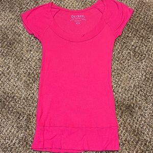 Decree hot pink super stretch jersey rib fitted scoop neck low cut tee shirt